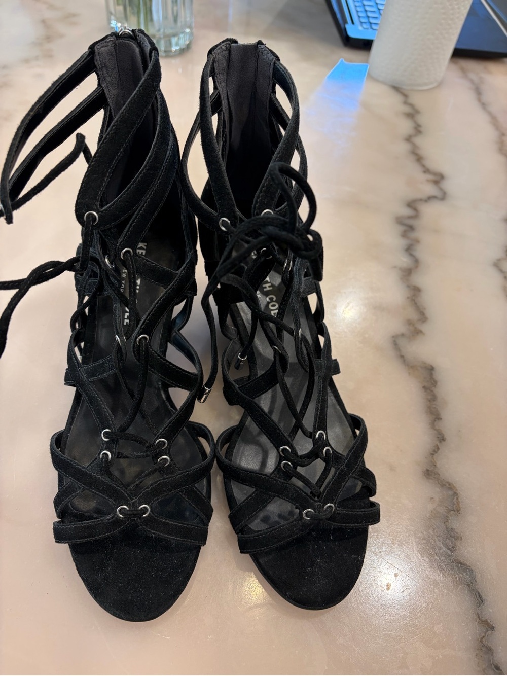Kenneth Cole Black Lace-Up Gladiator High Heel Sandals